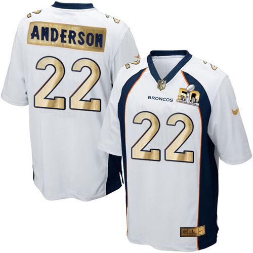 Nike Broncos #22 C.J. Anderson White Men's Stitched NFL Game Super Bowl 50 Collection Jersey - Click Image to Close